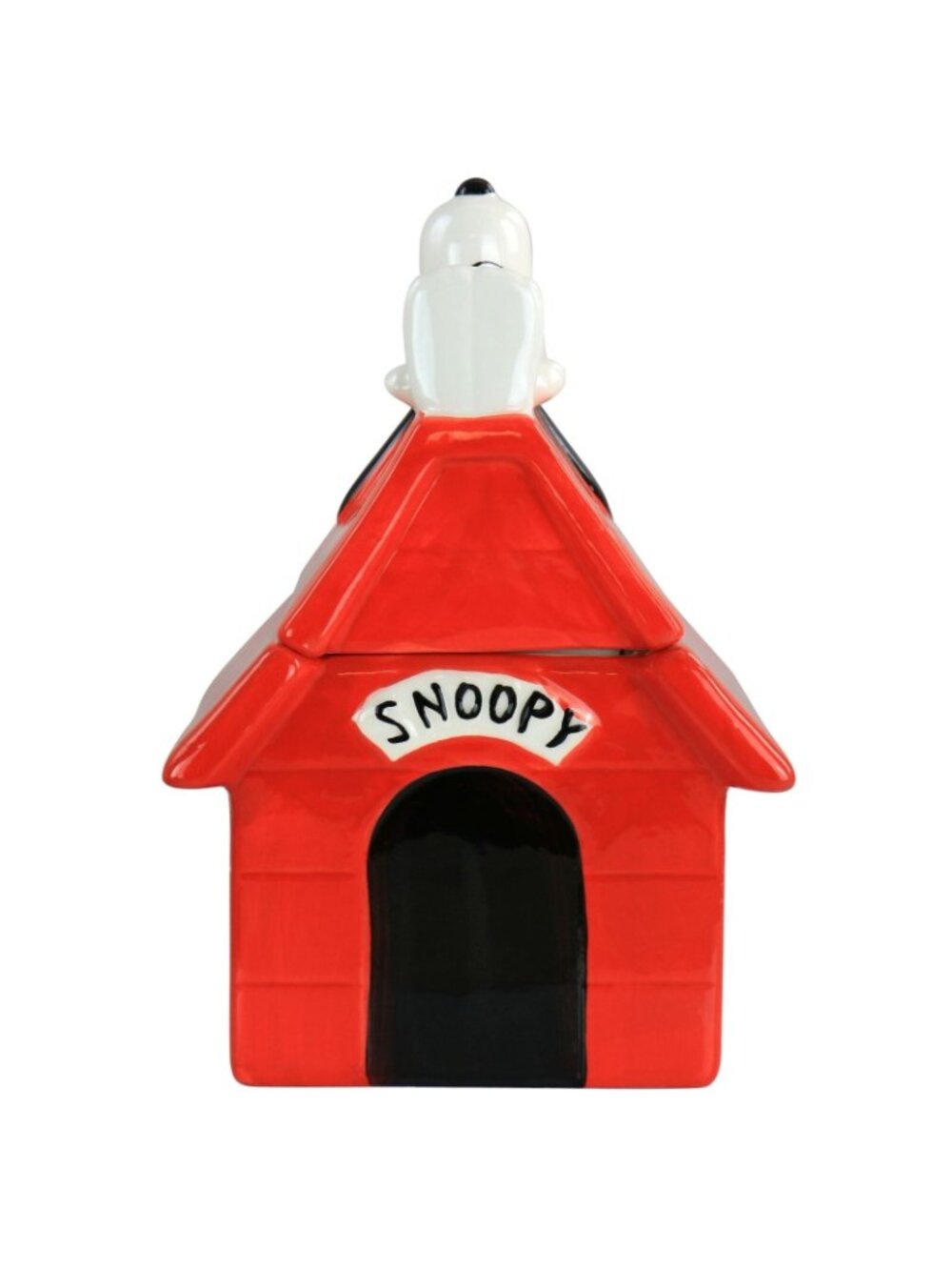 Gibson Peanuts Classic Snoopy Dog House Durastone Cooke Jar in Red New In Box - Picture 8 of 8